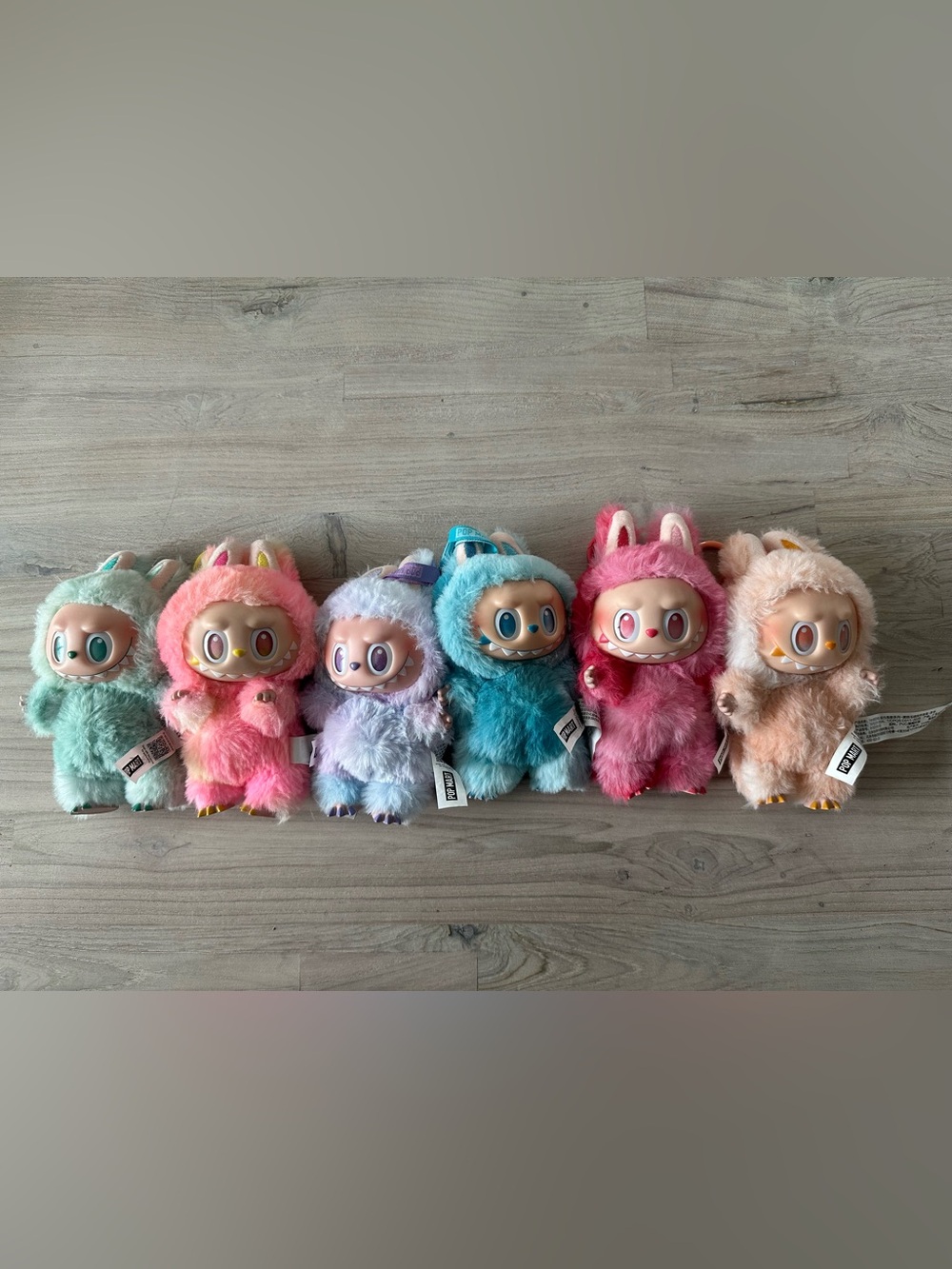 Labubu Big into Energy - Set of 6 Plush Character Dolls in Pastel Rainbow Colors